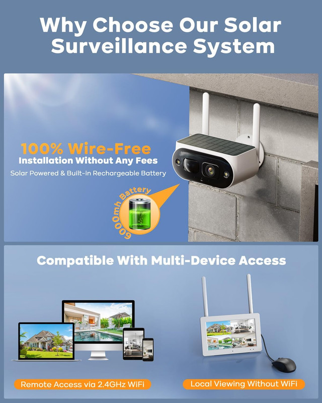Solar Security Cameras Wireless Outdoor, with 7Inch Touch Monitor NVR 64GB, 4MP/ gallery
