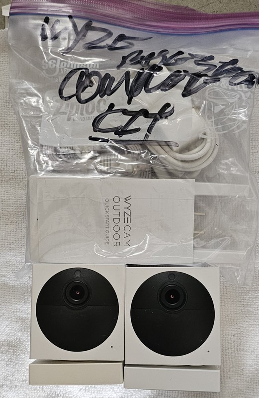 2-Wyze 1080P Indoor/Outdoor Cameras Version-1 w/Base Station,2 New 32GB Cards.