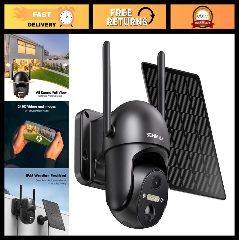 Wireless Solar Security Camera – 2K HD, 360° View, Battery Powered, WiFi, Color