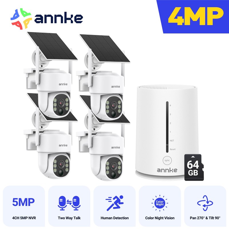 ANNKE 4MP Solar Battery Wireless Security Camera System WiFi 2 Way Audio W/64GB