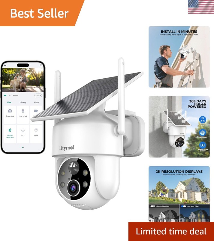 AI-Powered 360° Solar Security Camera with Color Night Vision & Motion Alerts