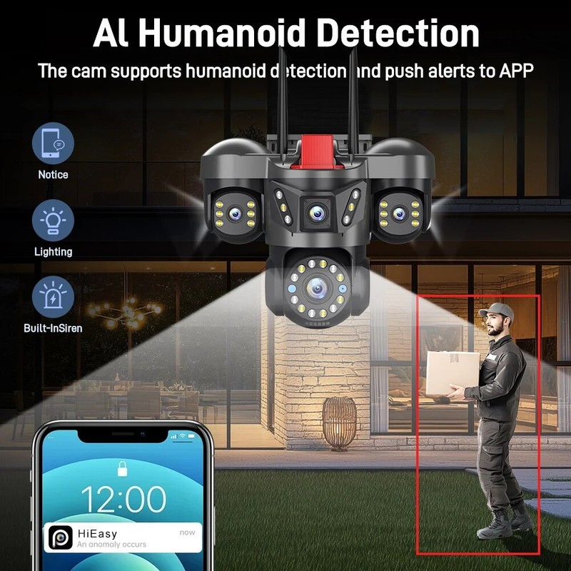 5MP WiFi Camera UHD IPC Outdoor 4 Lens Four Screens PTZ Camera Security Cam CCTV gallery