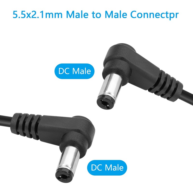 GINTOOYUN DC 5.5MM x 2.1MM 90 Degree Male to Plug Cable DC5521 Black gallery