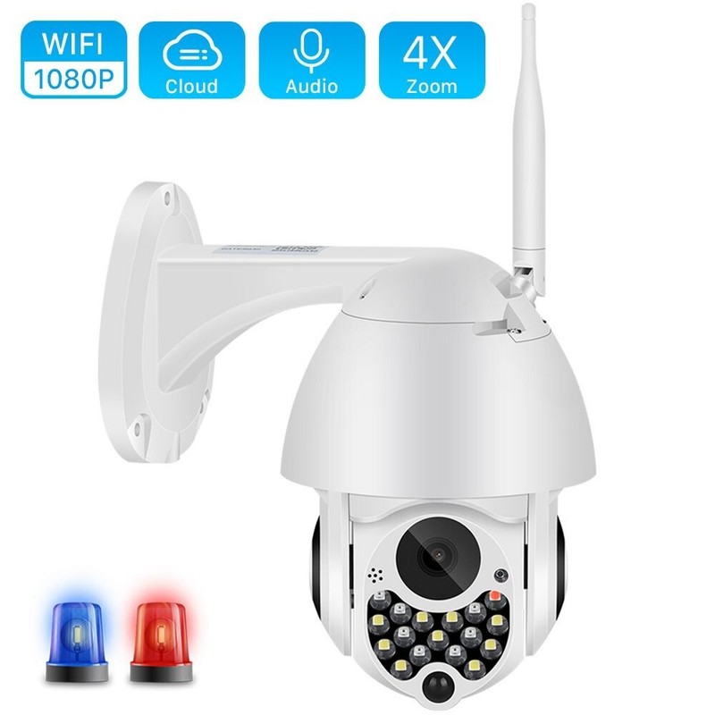 1080P Outdoor Wifi PTZ Camera with Siren Light Auto Tracking Security IP Camera