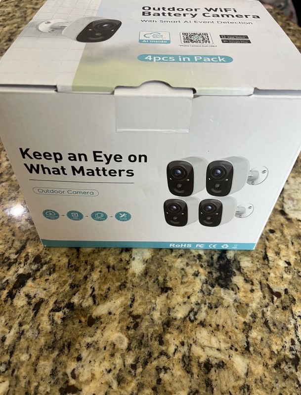Outdoor WiFi Battery Security Camera 4-Pack with AI Detection – New