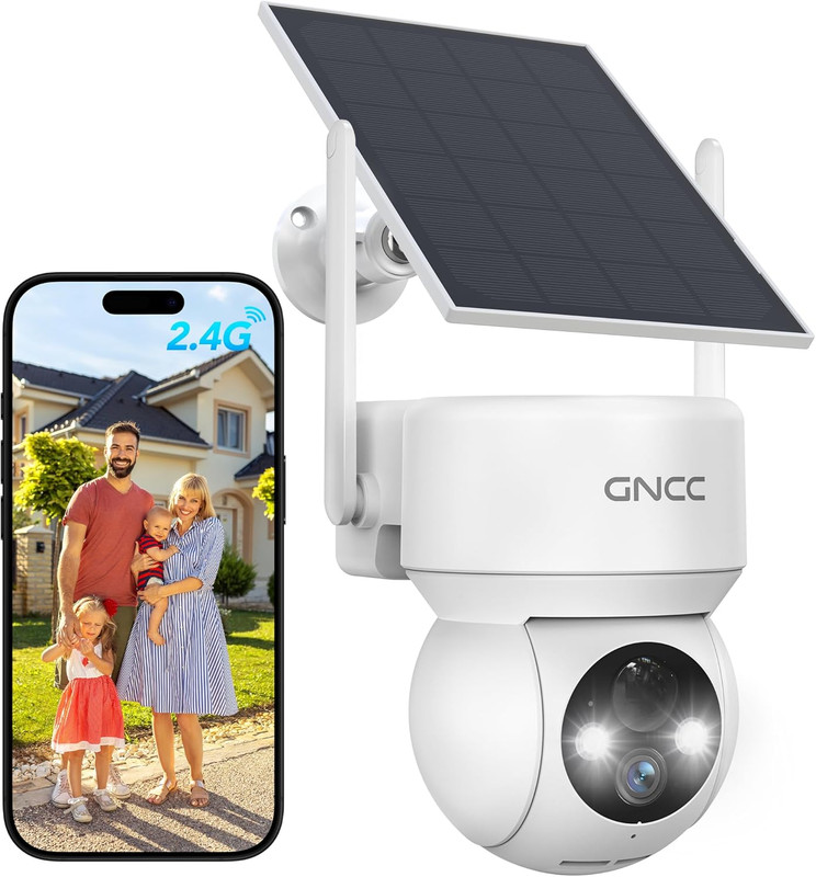 GNCC Solar Security Cameras Wireless Outdoor 2.4G Wifi, 360° View, Solar/Battery