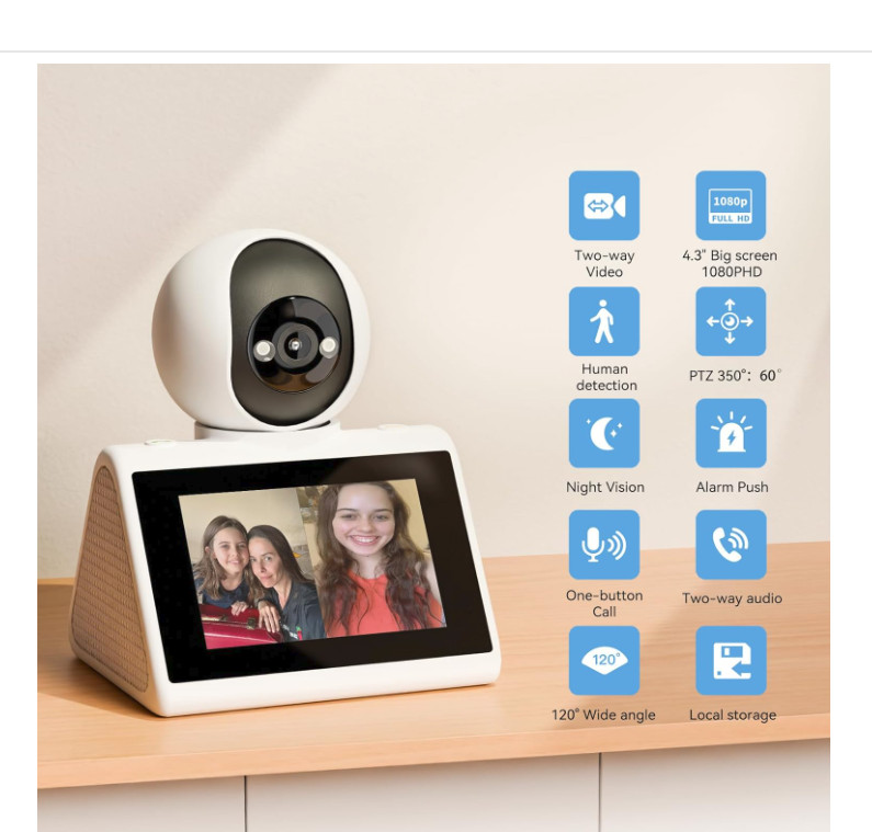 KEENLUK 1080P Smart Security Camera 4.3″ Screen Two-Way Video Calling Motion Det