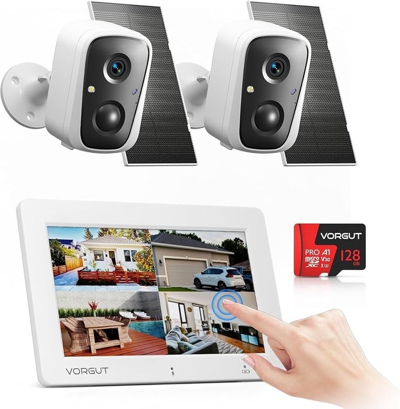 （PDT）Solar Security Camera System 4MP 2 Cam 7” Monitor WiFi Night Vision