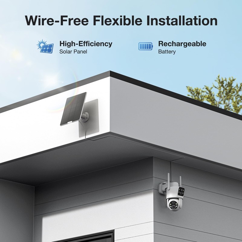 Dual Lens Solar Security Camera Wireless 2K HD, 360° Pan/Tilt, Color Night Visio gallery