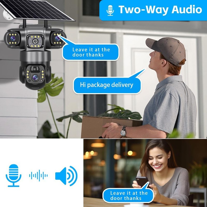 4G Solar Camera 3 Lens 3 Screens Night Vision Intercom Mobile Tracking IP Camera gallery