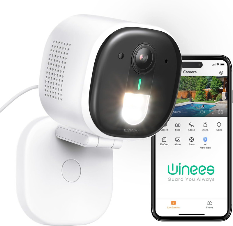 Security Cameras Outdoor, Wired 2K Wi-Fi Cameras for Home Security, 2.4G Indoor