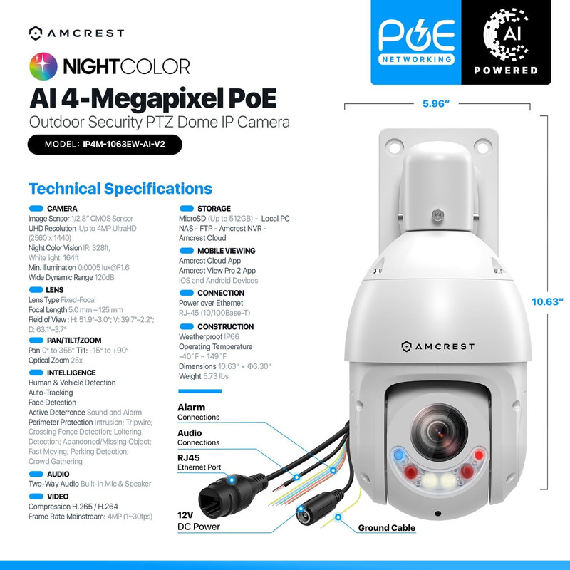 Amcrest 4MP AI PTZ POE IP Camera Pan Tilt Zoom (Optical 25x Motorized Zoom) Spee gallery