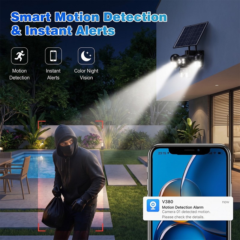 3 Lens Solar Battery Powered Wireless WiFi Home Security Camera Outdoor Pan/Tilt gallery