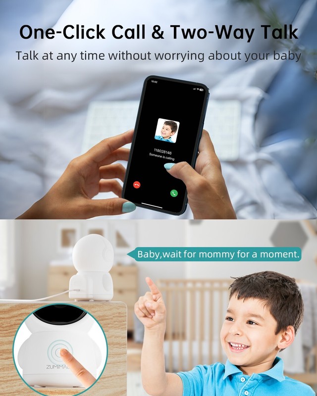 ZUMIMALL Wired Baby Monitor Camera 2K HD,24/7 Indoor Recording, Sound Detection gallery