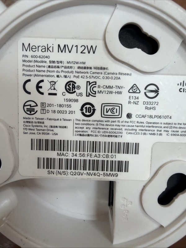 Cisco Meraki MV12W 256GB Wide Angle Mini Dome Camera -White (MV12W-HW) Lot Of 3 gallery