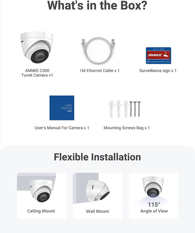 ANNKE C500 5MP IP Camera with 2.8MM Lens Wide Angle, IP Security Camera Support gallery
