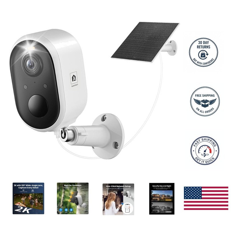 2K Solar Security Camera with Color Night Vision and 2-Way Audio – Waterproof
