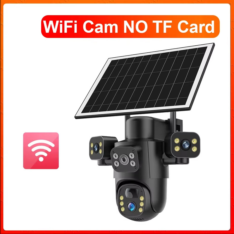15MP 4G Solar Camera Three Screen Outdoor IP Camera 10X Digital Zoom PTZ PIR Hum