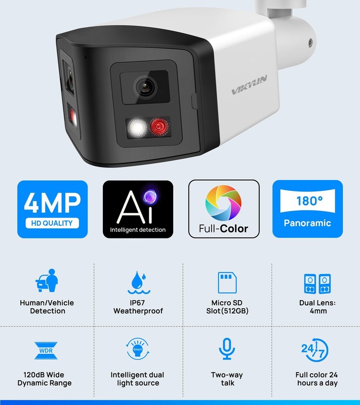 180° Dual-Lens 4MP PoE IP Bullet with Panoramic Ultra Wide Viewing Angle, 2-W... gallery
