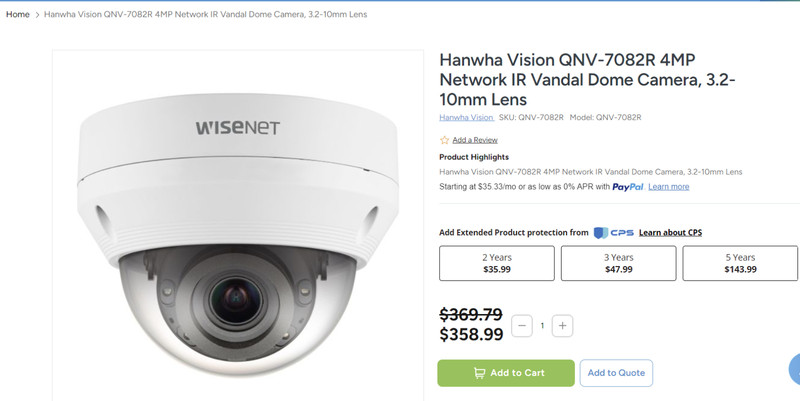 Hanwha QNV-7082R – 4 MP / 3-10mm 4 MP Dome Camera