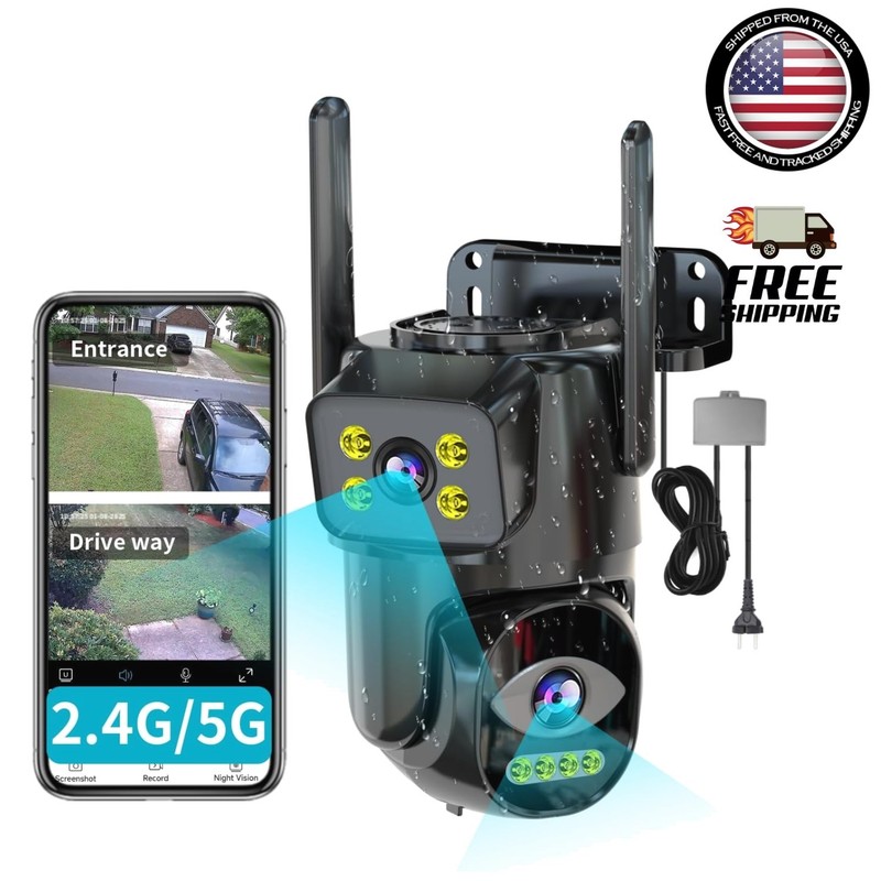 Outdoor PTZ Security Camera with 360° Coverage, Auto Tracking, and Night Vision