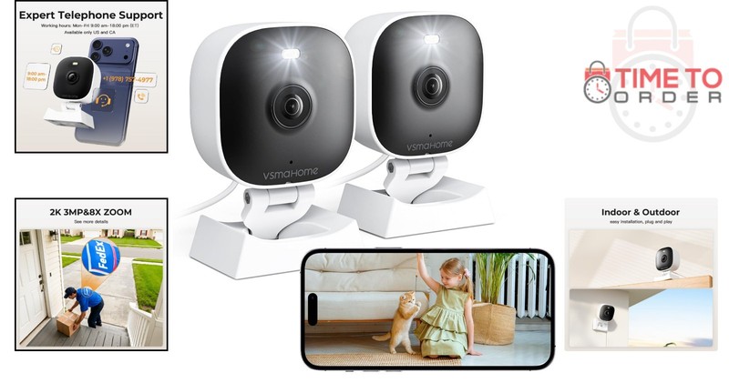 2K Home Security Cameras 2-Pack Indoor Outdoor Color Night Vision 2-Way Audio gallery
