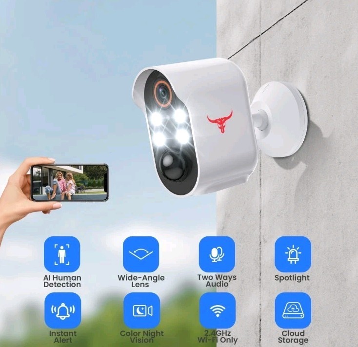 1080p WiFi Outdoor Security Camera, AI Detection, Night Vision, 2 Way Talk gallery