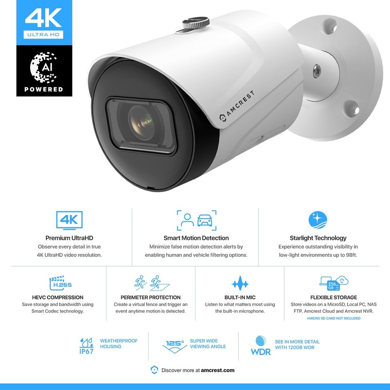 Amcrest 4K (8MP) IP POE Camera, UltraHD Outdoor 1 Count (Pack of 1), White gallery