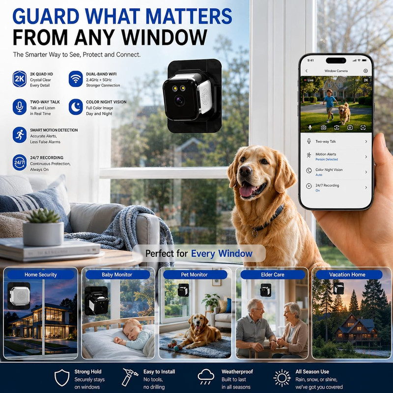 Window Camera 3MP 2K Indoor for Home Security, Color Night Vision - 4Pack | No D gallery