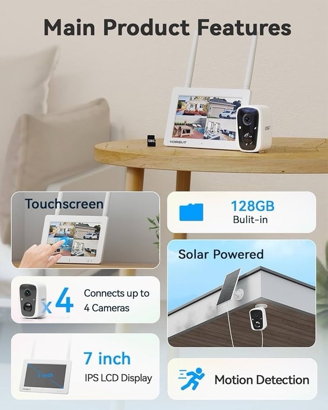 （PDT）Solar Security Camera System 4MP 2 Cam 7” Monitor WiFi Night Vision gallery