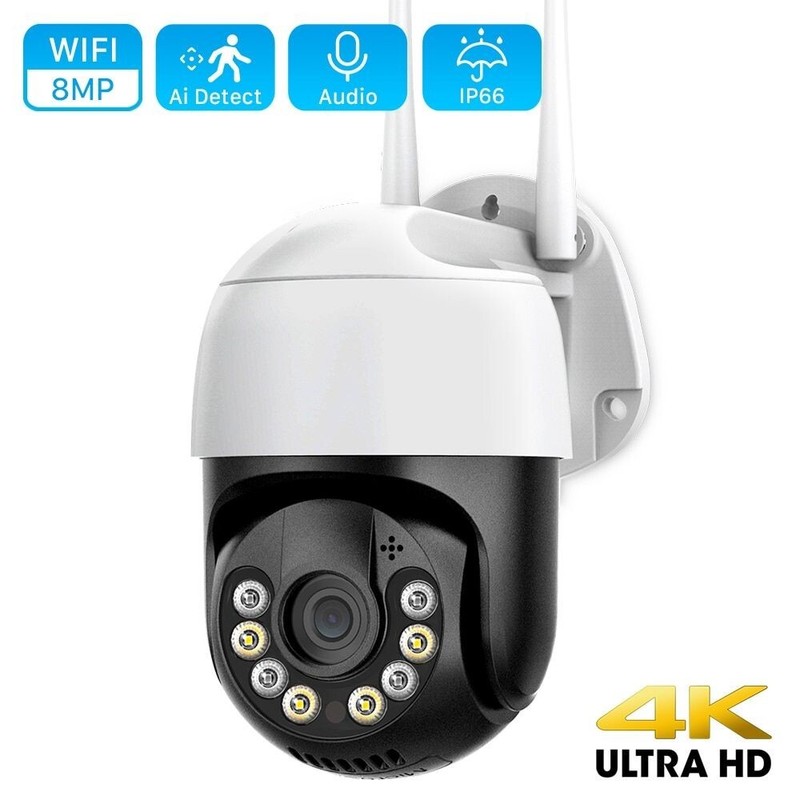 8MP 4K HD Wifi Surveillance Camera Outdoor Audio Video PTZ IP Home Security Cam