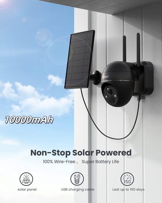 ieGeek 360° PTZ Security Camera Wireless Outdoor Solar Powered 2K with Spotlight gallery
