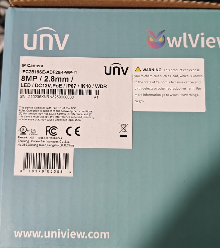 Uniview IPC2B18SE-ADF28K-WP-I1 OwlView 8MP 4K IP Bullet Camera 2.8mm PoE gallery