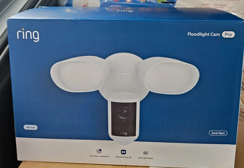 Ring Floodlight Cam Pro Wired 2nd Gen (Newest Model) Retinal 4K – White – SEALED