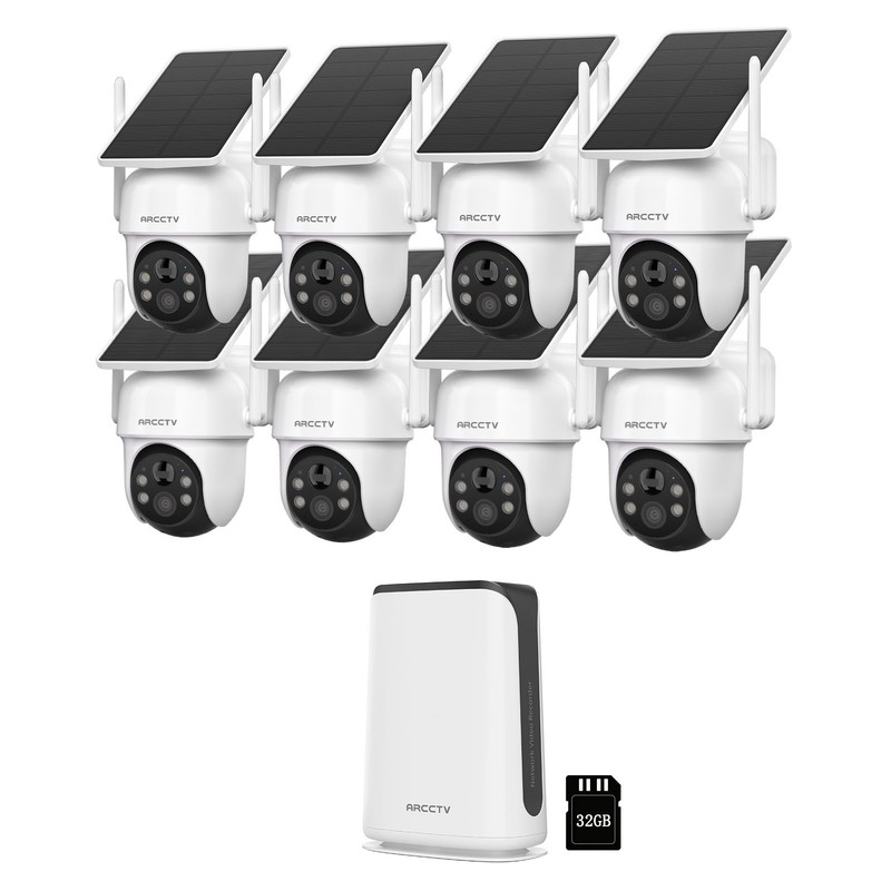 Wireless Security Camera System Solar Outdoor Audio 360° PTZ Color Night Vision