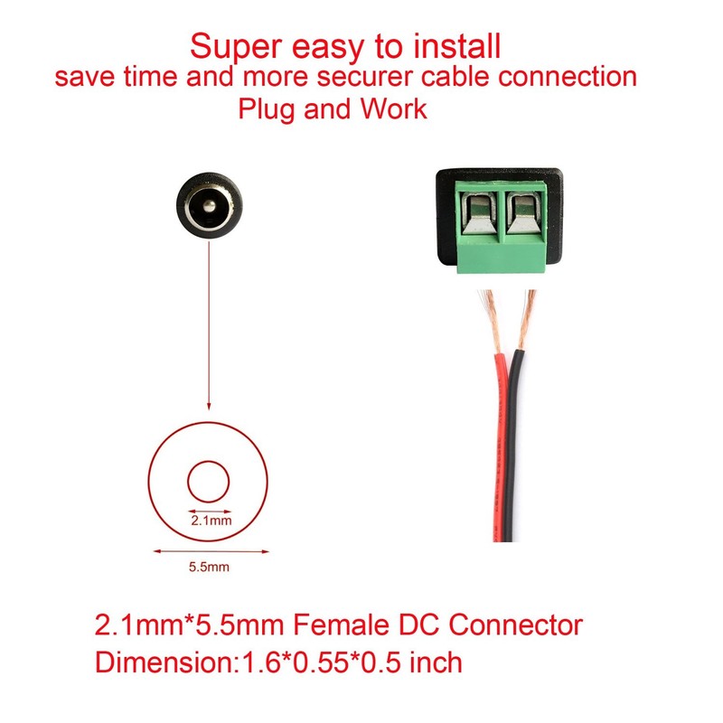 DAYKIT 10 Pairs 12V Male+Female 2.1x5.5MM DC Power Jack Plug 2.1x5.5MM, Black gallery