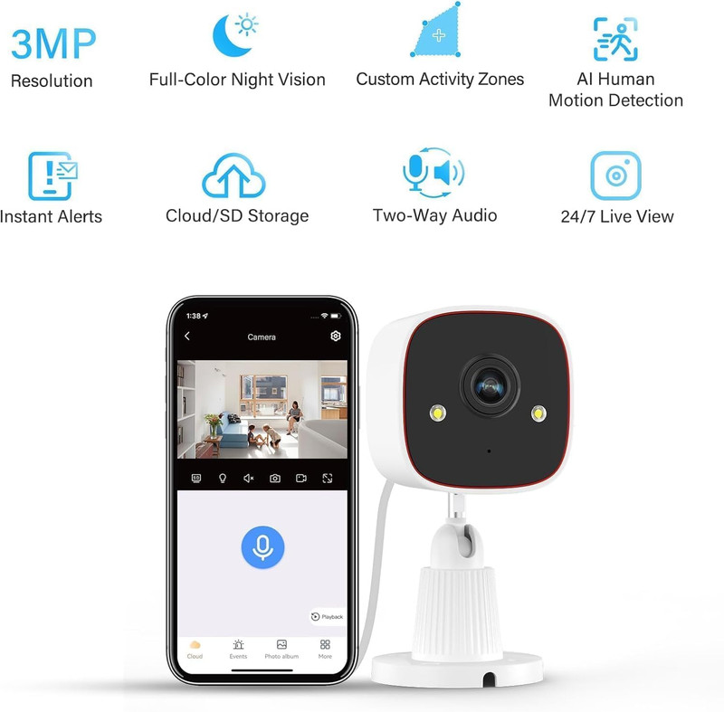 2K WiFi Security Camera, Indoor/Outdoor, Night Vision, 2-Way Audio, Waterproof gallery