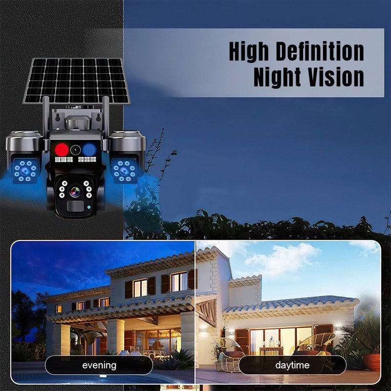 3 Lens 12MP Solar Battery Home Security Camera Outdoor Wifi Wireless PTZ CCTV US gallery