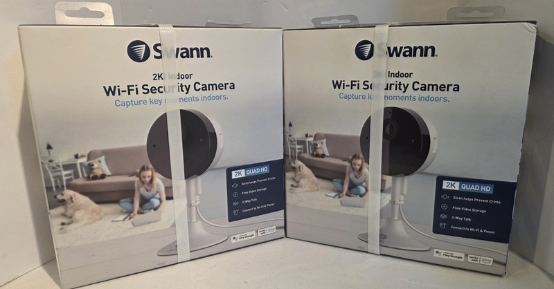 NIB SET OF (2) Swann SWIFI-2KICAM-US 2K Quad HD Indoor WIFI Security Camera