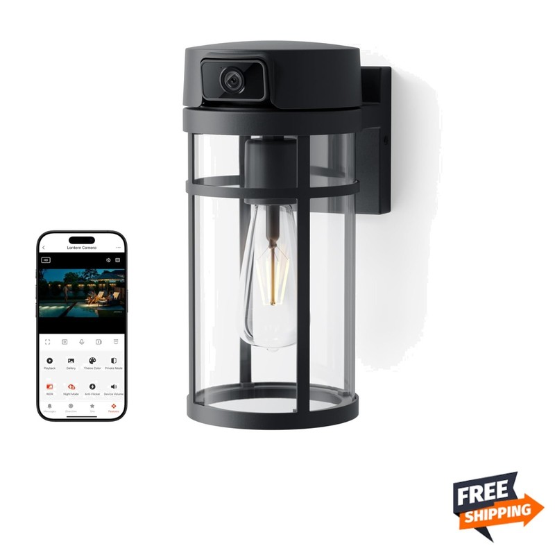 Outdoor Porch Light Camera, 2K Wi-Fi Security Cam with AI Human Detection, Pa…
