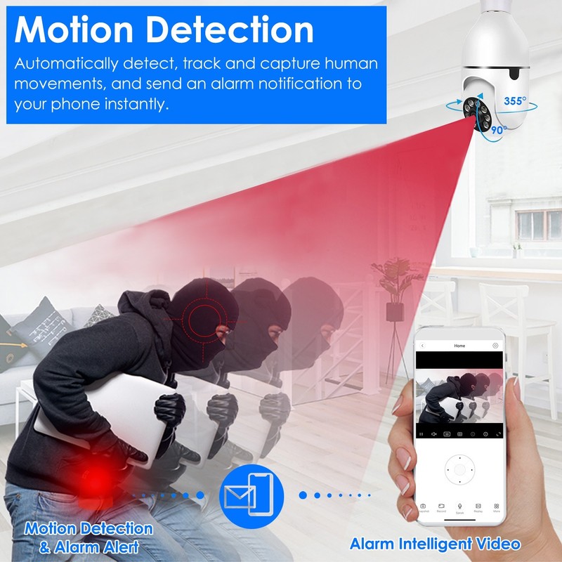 1080P WiFi Light Bulb Security Camera E27 360° IP Cam Night Vision 2-Way Audio gallery