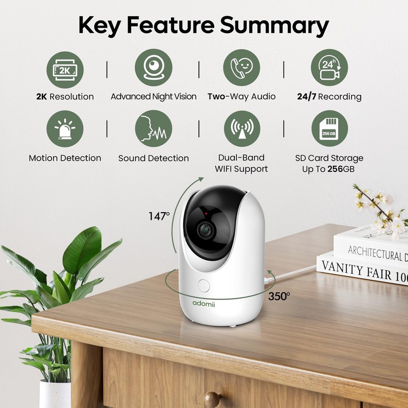 2K Indoor Cameras for Home Security - Camera with Pan/Tilt, 33ft Night Vision... gallery