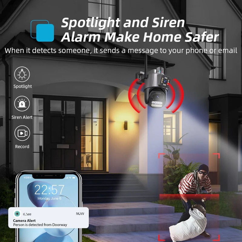 4K HD Dual Lens WIFI Camera PTZ Outdoor Auto Tracking Security Camera Waterproof gallery