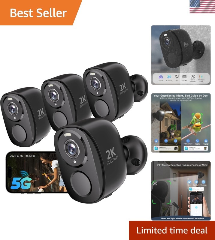 4 Pack Wireless Security Cameras: 2K UHD Indoor/Outdoor with Color Night Vision