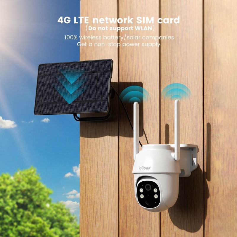 ieGeek Outdoor 4G Lte Solar Security Camera Wireless 2K Home Battery CCTV IR Cam gallery