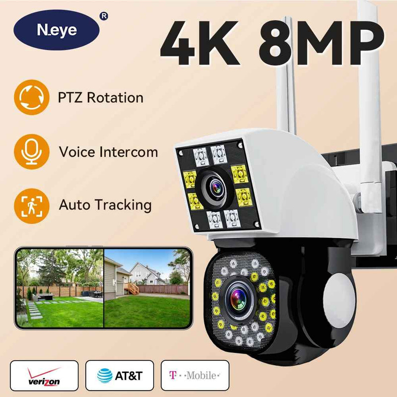 4K/8MP Wireless WiFi Camera 1080P Dual Lens Dual Screen Outdoor Home Head IP Cam