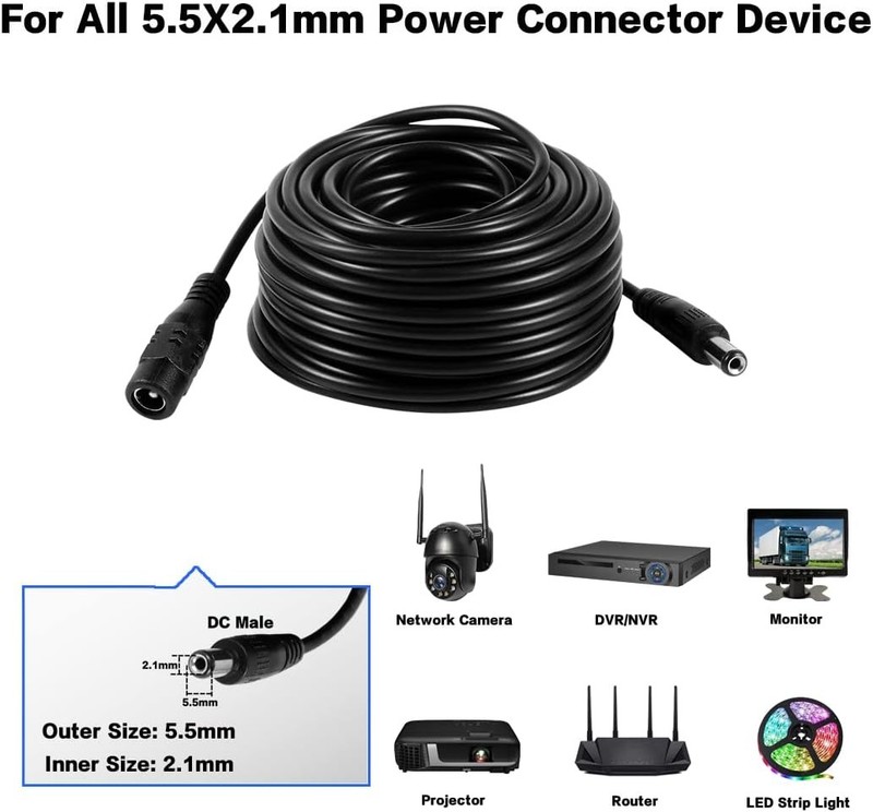 10Meters-33FT Dc 12v CCTV Power Extension Cable 2.1x5.5mm Cord Black gallery
