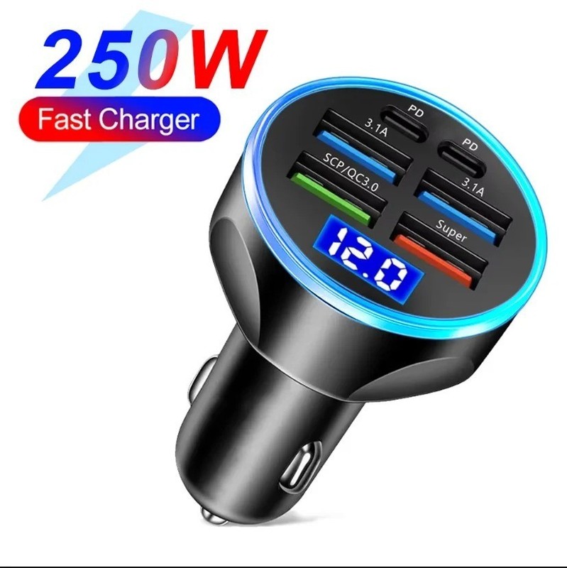 250W PD Car Charger QC3.0 Fast Charge two to Six Port Car Cigarette Lighter Plug gallery