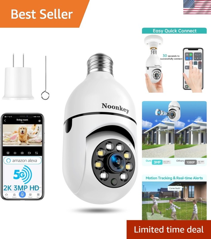 2K/3MP Wireless WiFi Light Bulb Security Camera with Color Night Vision & Alexa