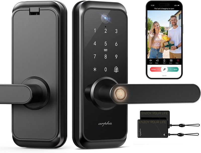 Wifi Video Smart Lock with Camera & Handle - 6-In-1 Keyless Entry (Fingerprint/A gallery